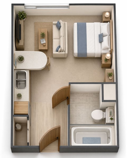 Floor plan for studio, 1 bath, 267 sqft